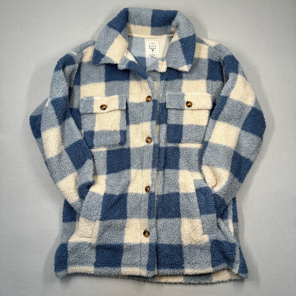 Grandmacore Billabong Buffalo Plaid Faux Fur Shacket Sherpa Teddy Coat L